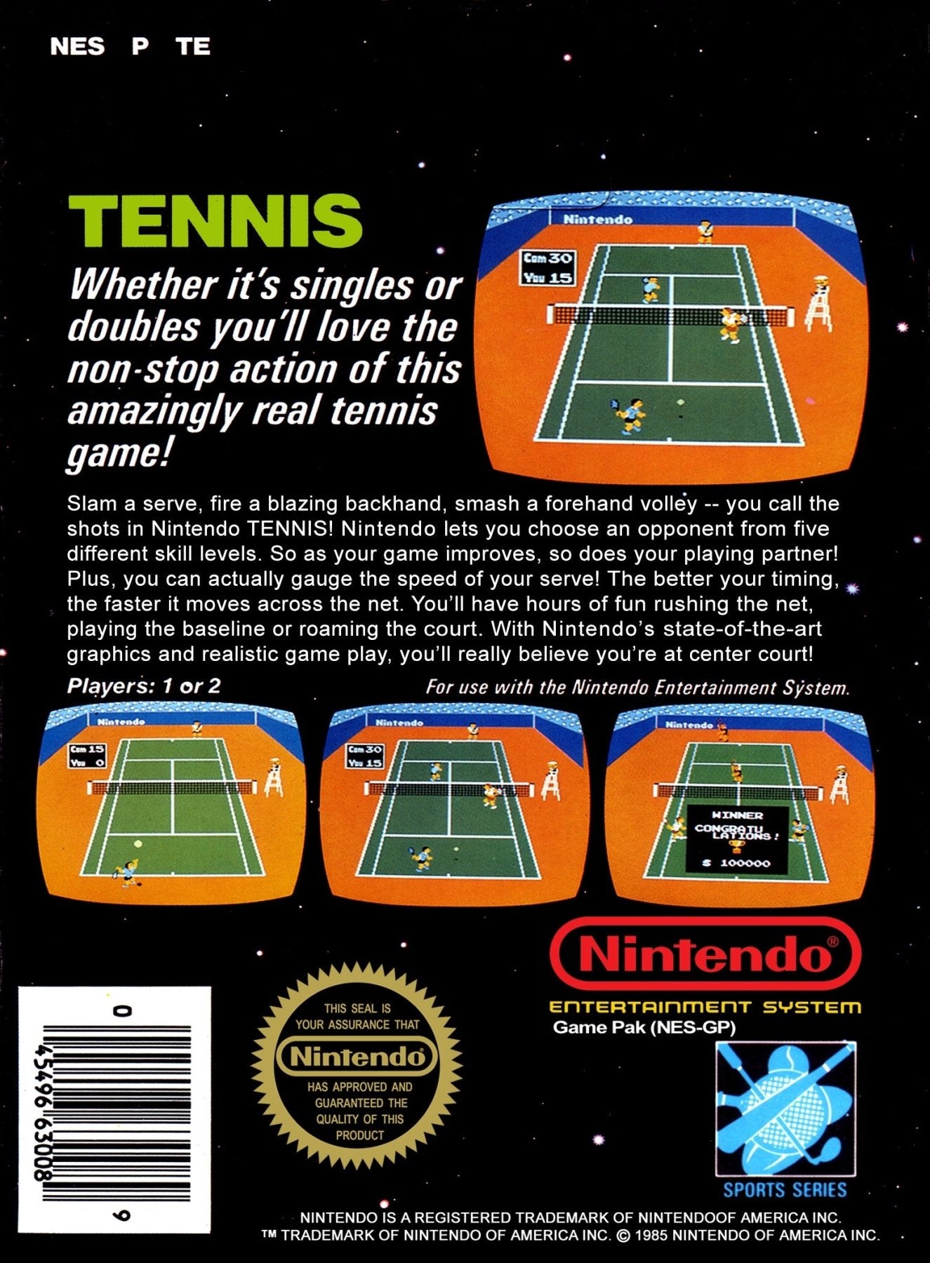 Tennis [5 Screw] - NES - Retro Island Gaming