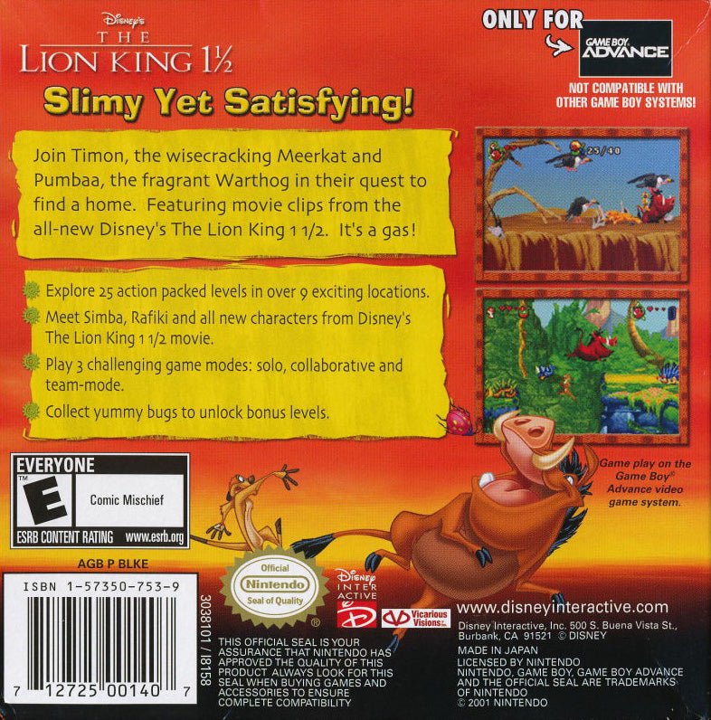 The Lion King 1 1/2 - GameBoy Advance - Retro Island Gaming