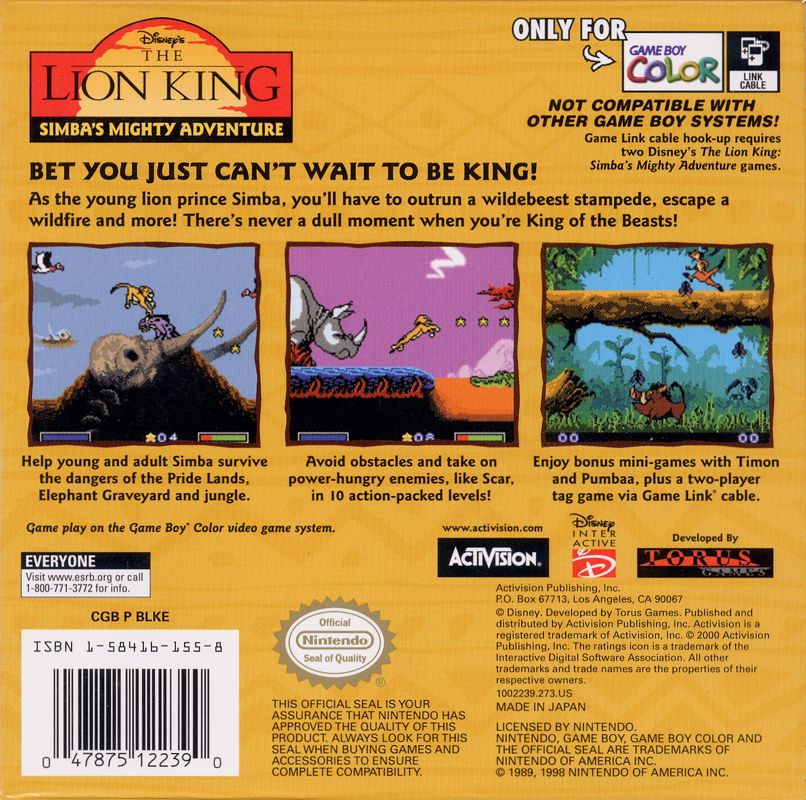 The Lion King Simbas Mighty Adventure - GameBoy Color - Retro Island Gaming